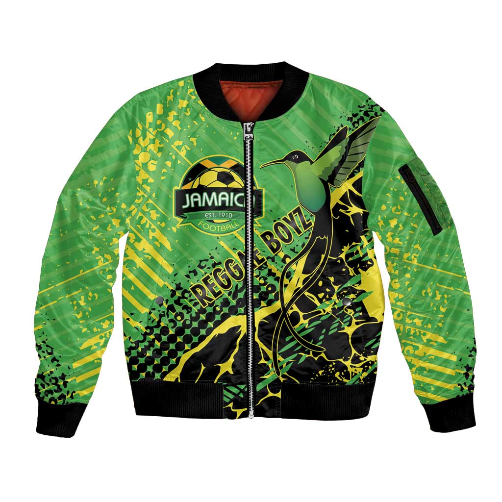 Custom Jamaica Football Sleeve Zip Bomber Jacket Come On Reggae Boyz Red-billed streamertail - Wonder Print Shop