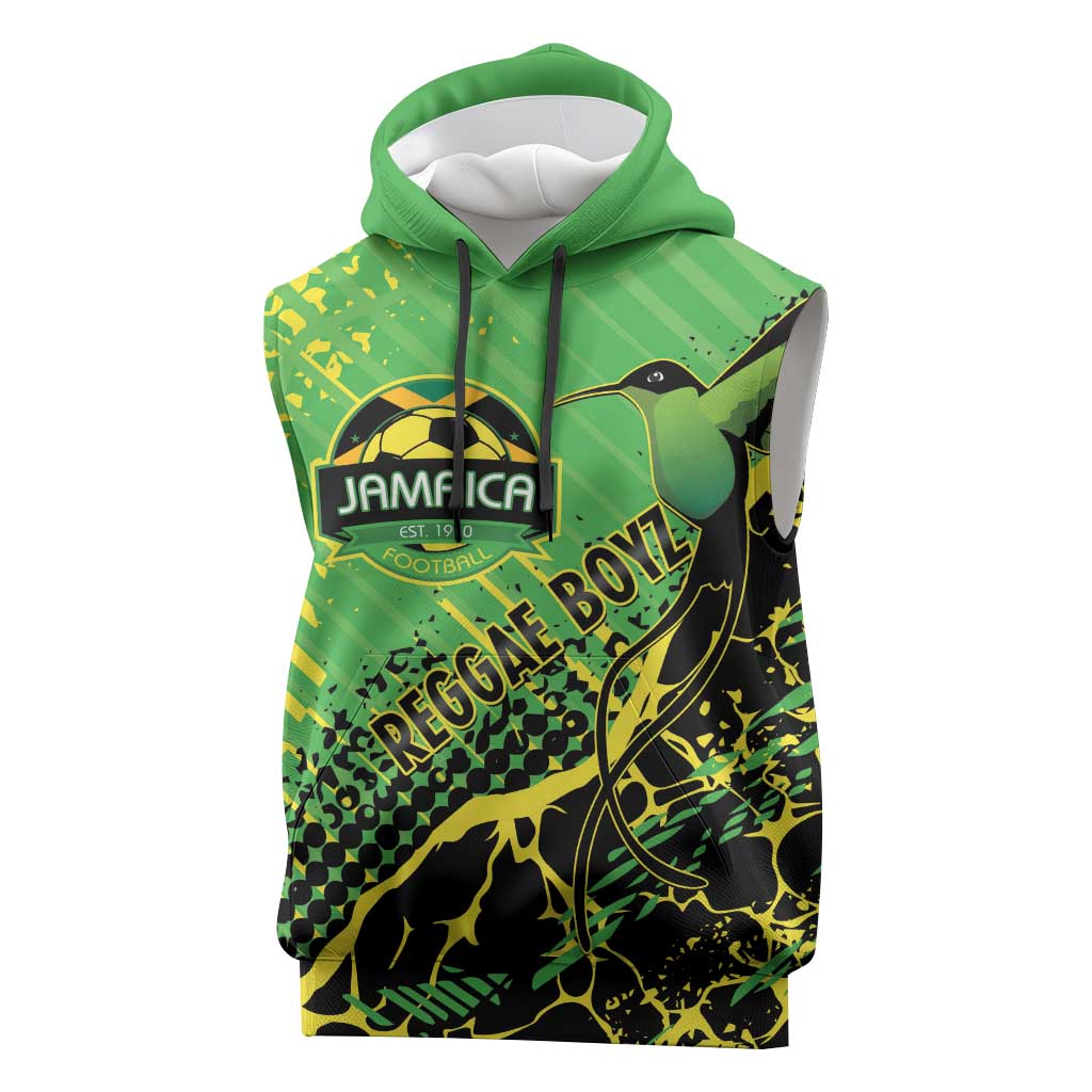 Custom Jamaica Football Sleeveless Hoodie Come On Reggae Boyz Red-billed streamertail - Wonder Print Shop
