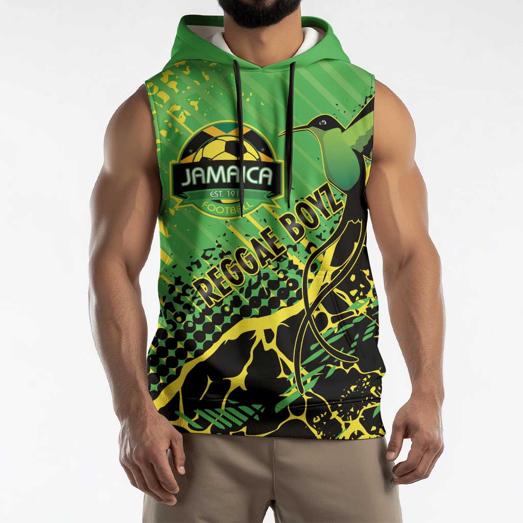 Custom Jamaica Football Sleeveless Hoodie Come On Reggae Boyz Red-billed streamertail - Wonder Print Shop