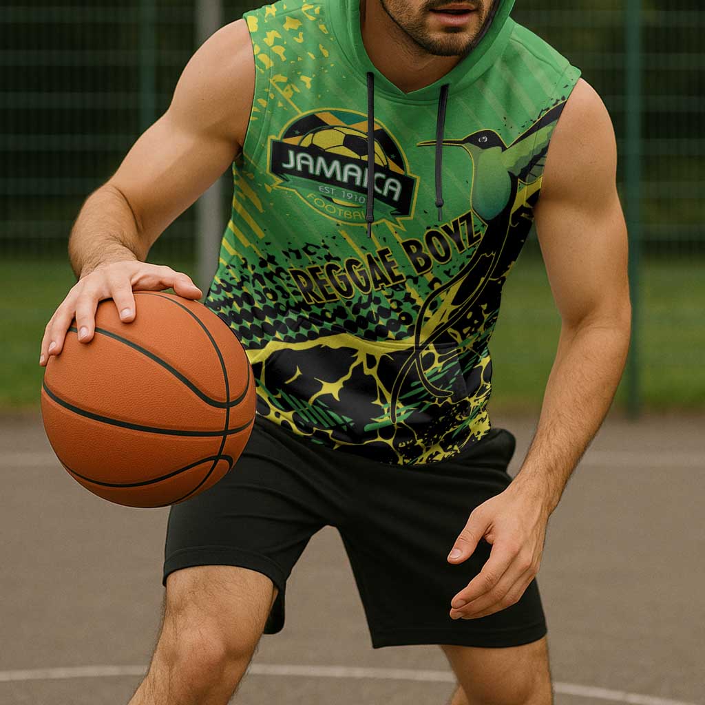 Custom Jamaica Football Sleeveless Hoodie Come On Reggae Boyz Red-billed streamertail - Wonder Print Shop
