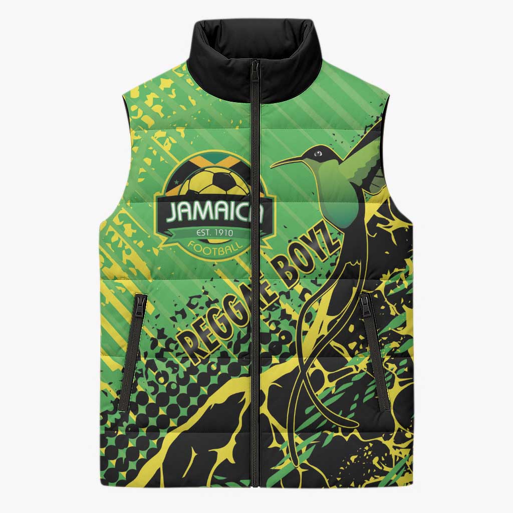Custom Jamaica Football Sleeveless Puffer Jacket Come On Reggae Boyz Red-billed streamertail - Wonder Print Shop