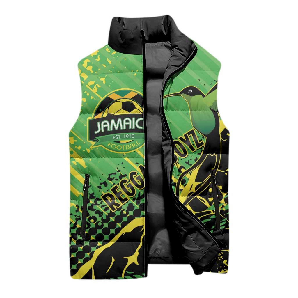Custom Jamaica Football Sleeveless Puffer Jacket Come On Reggae Boyz Red-billed streamertail - Wonder Print Shop