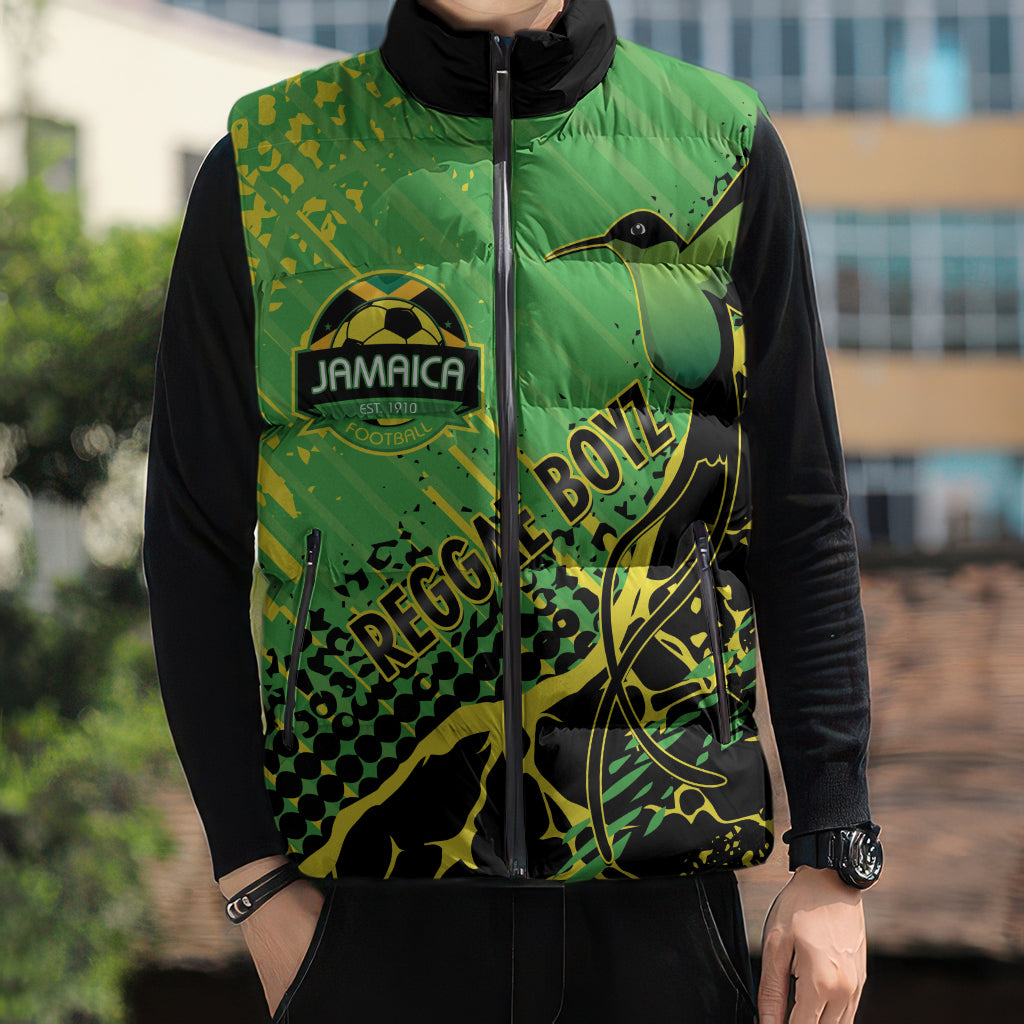 Custom Jamaica Football Sleeveless Puffer Jacket Come On Reggae Boyz Red-billed streamertail LT14