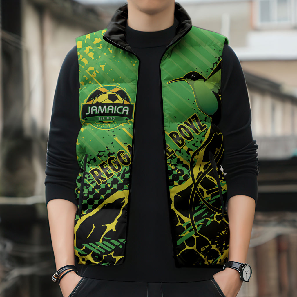 Custom Jamaica Football Sleeveless Puffer Jacket Come On Reggae Boyz Red-billed streamertail LT14