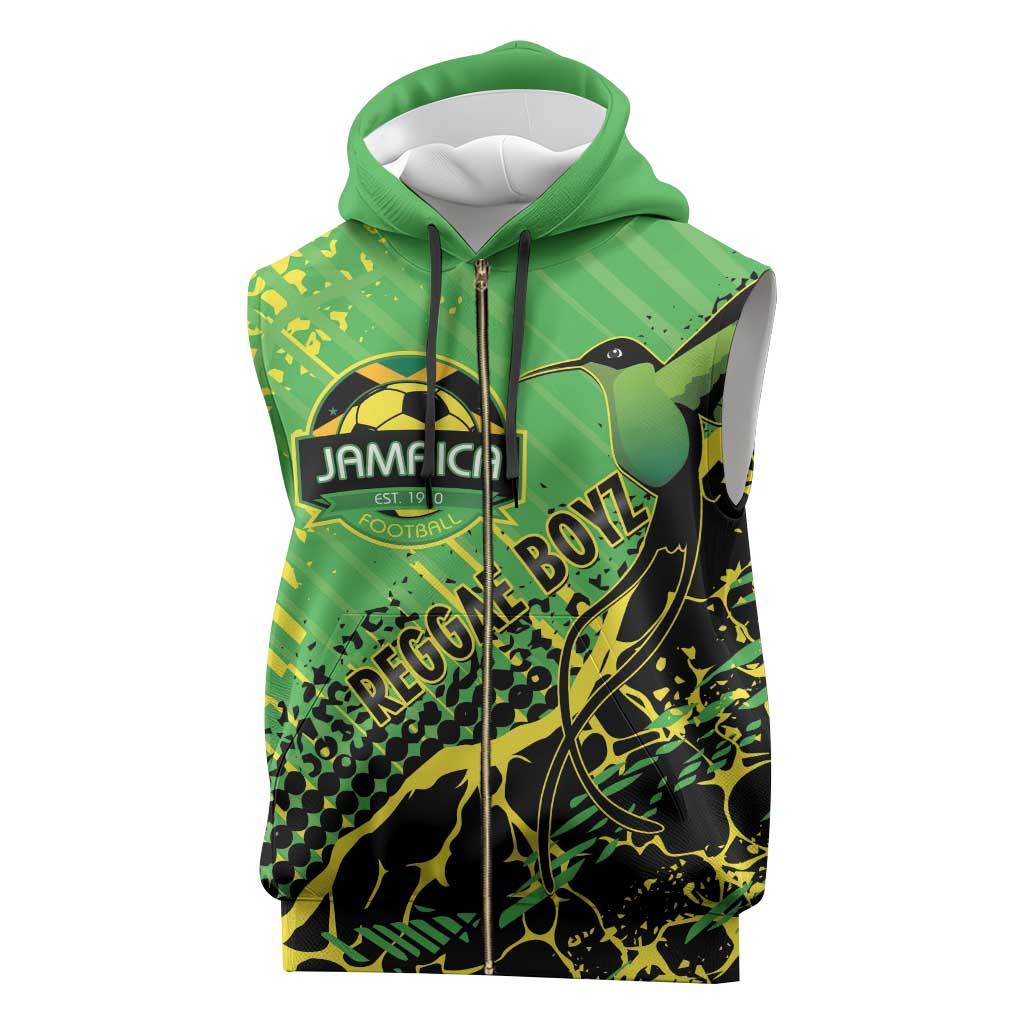 Custom Jamaica Football Sleeveless Zip Hoodie Come On Reggae Boyz Red-billed streamertail - Wonder Print Shop