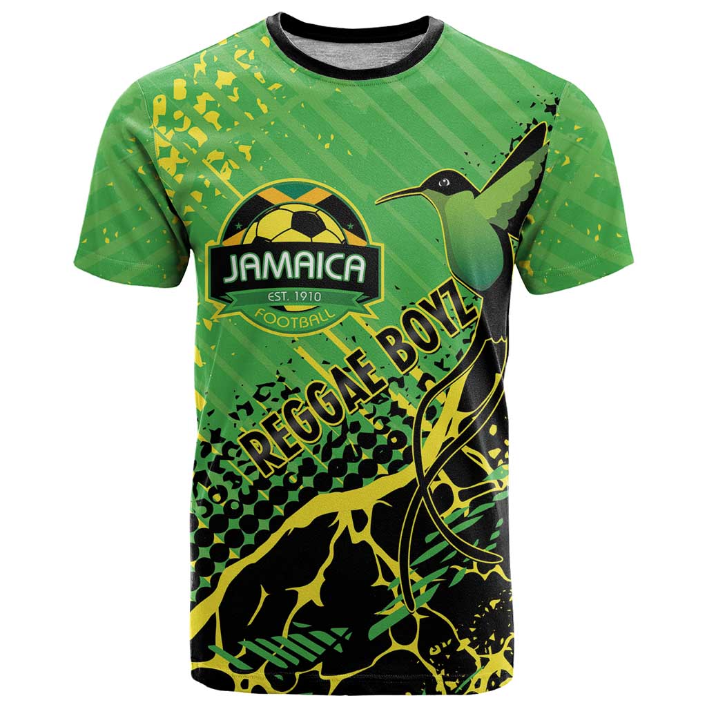 Custom Jamaica Football T Shirt Come On Reggae Boyz Red-billed streamertail - Wonder Print Shop