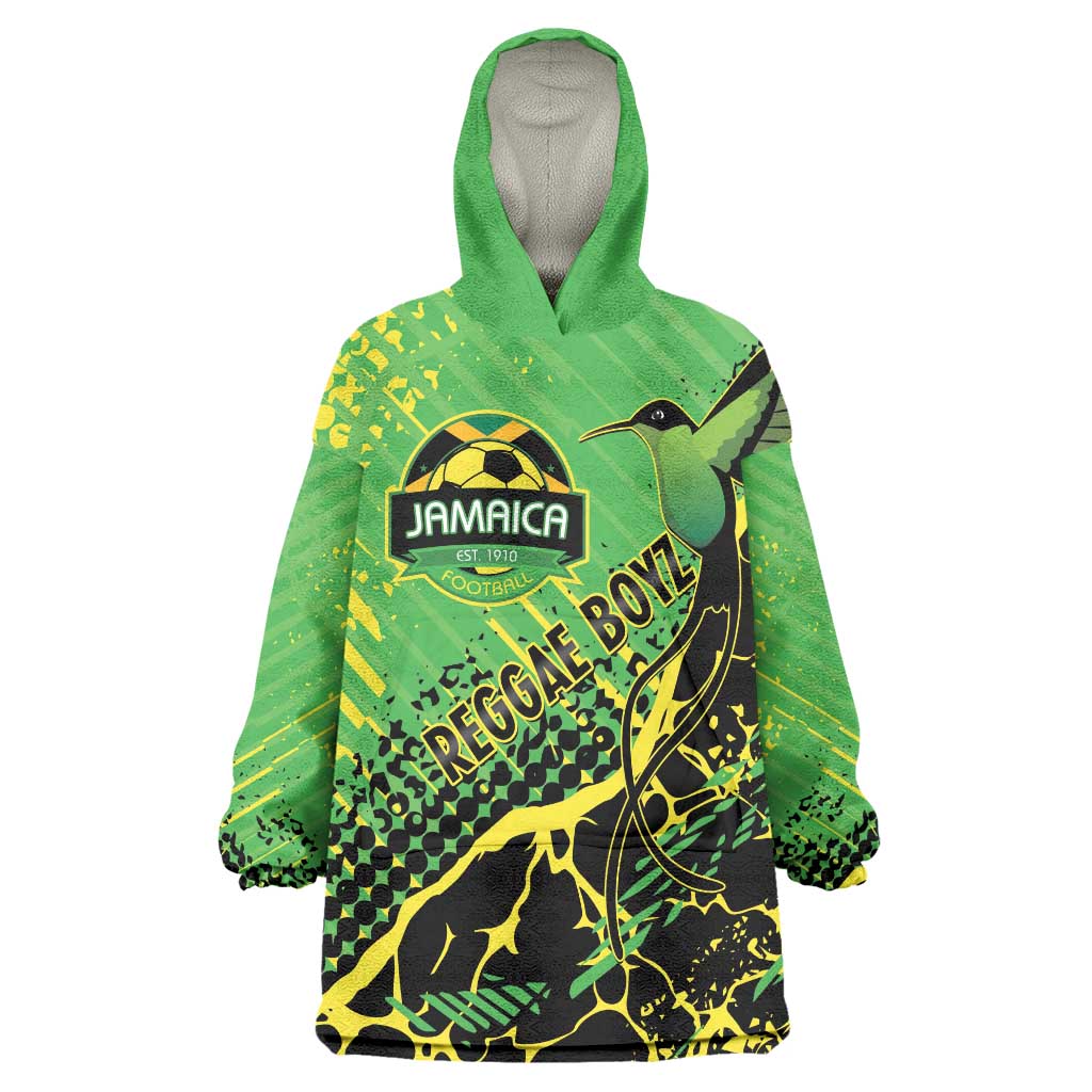 Custom Jamaica Football Wearable Blanket Hoodie Come On Reggae Boyz Red-billed streamertail - Wonder Print Shop