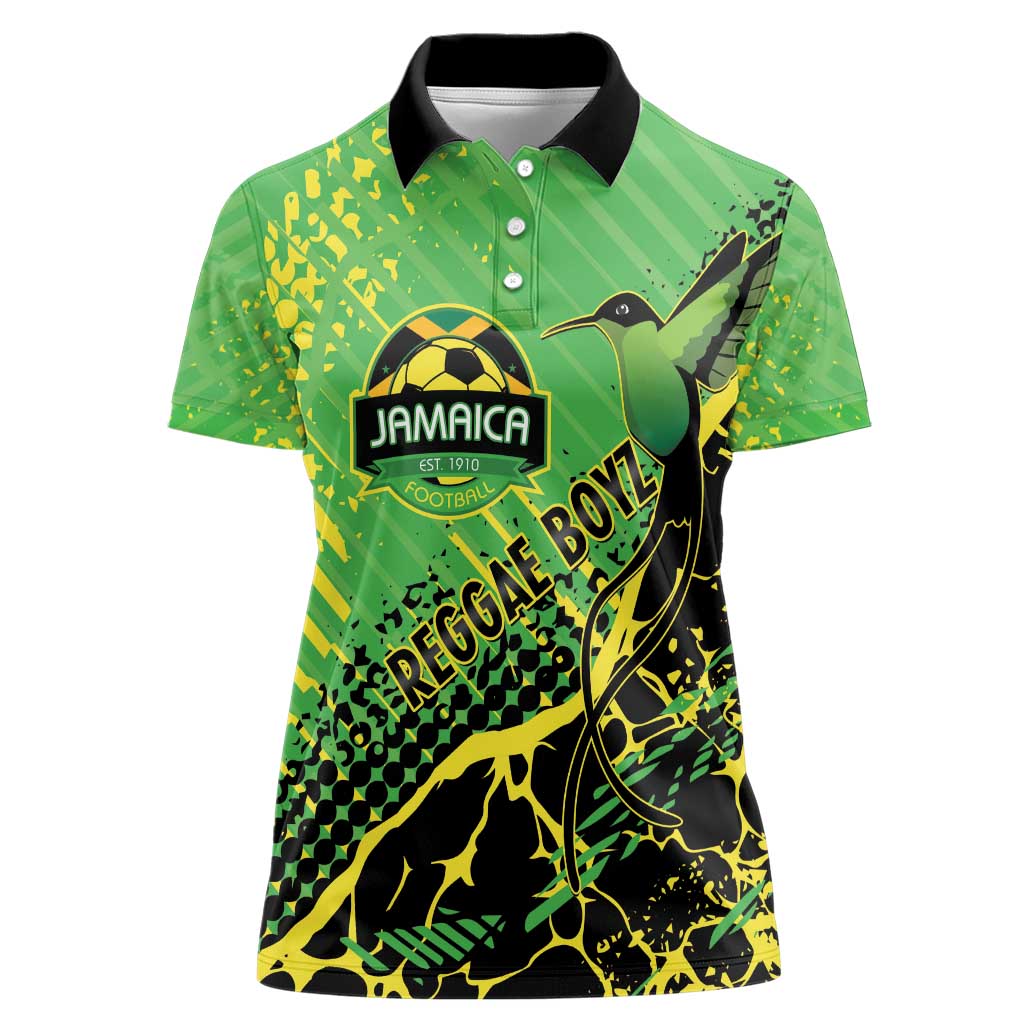 Custom Jamaica Football Women Polo Shirt Come On Reggae Boyz Red-billed streamertail - Wonder Print Shop