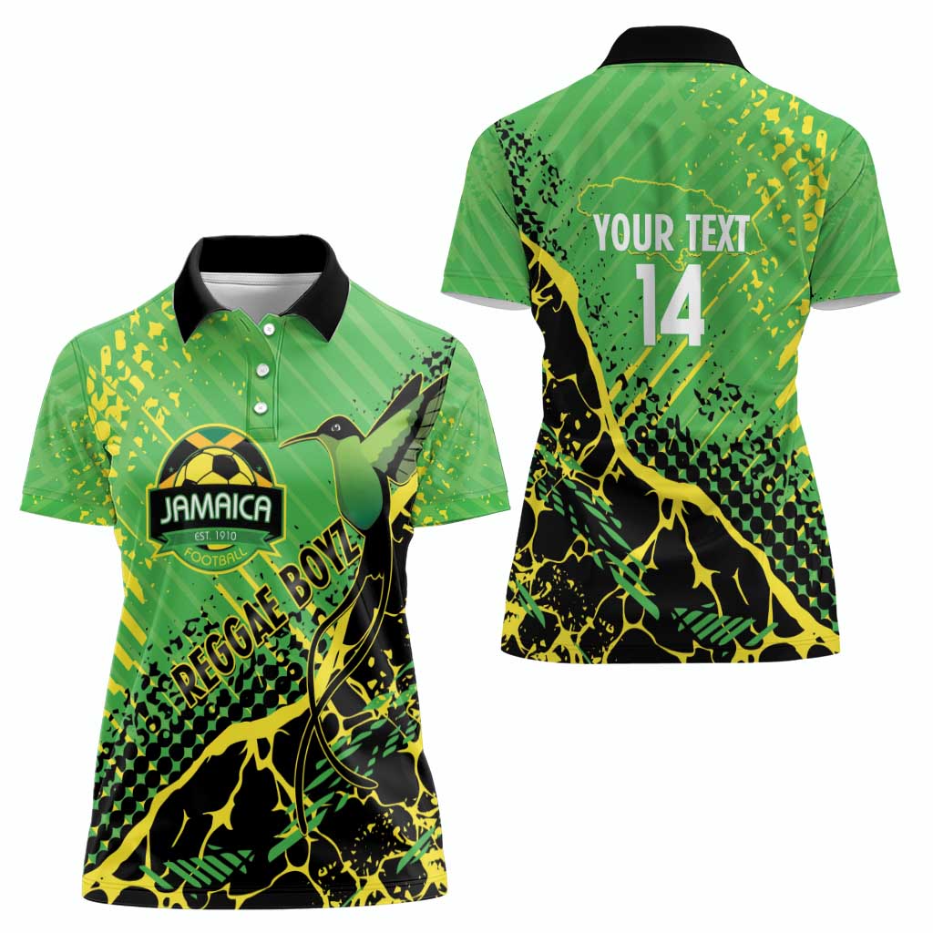 Custom Jamaica Football Women Polo Shirt Come On Reggae Boyz Red-billed streamertail - Wonder Print Shop