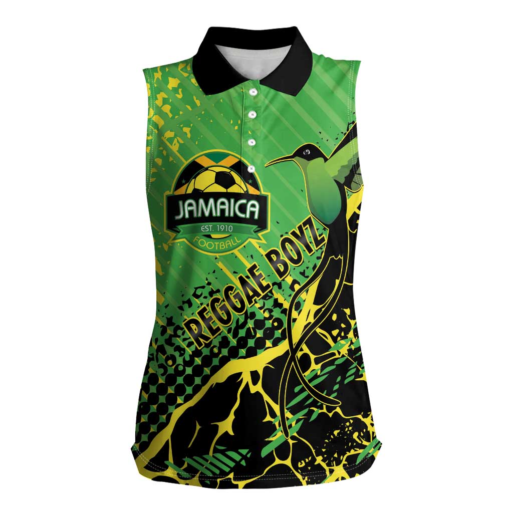 Custom Jamaica Football Women Sleeveless Polo Shirt Come On Reggae Boyz Red-billed streamertail - Wonder Print Shop