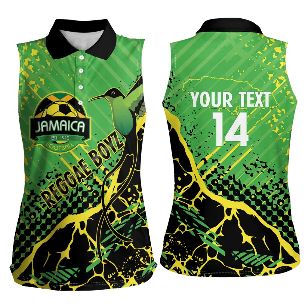 Custom Jamaica Football Women Sleeveless Polo Shirt Come On Reggae Boyz Red-billed streamertail - Wonder Print Shop