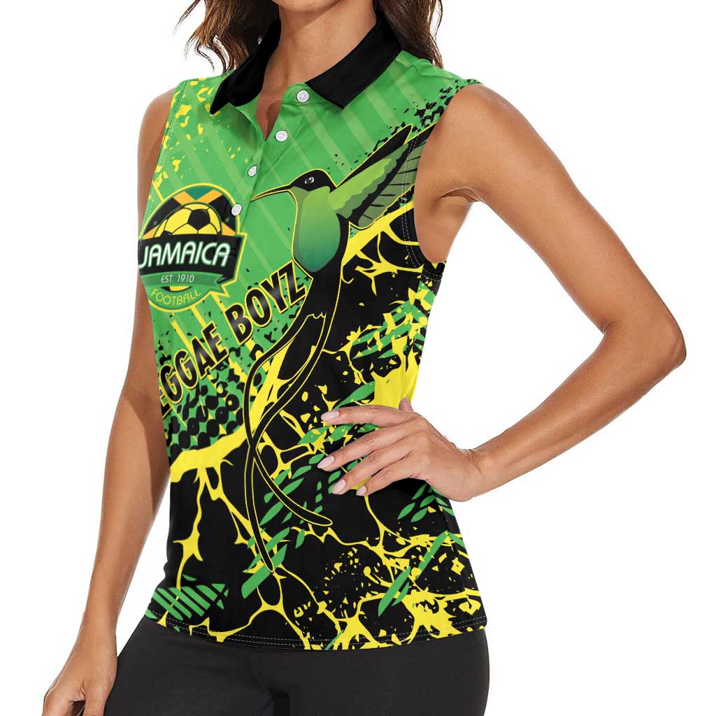 Custom Jamaica Football Women Sleeveless Polo Shirt Come On Reggae Boyz Red-billed streamertail - Wonder Print Shop