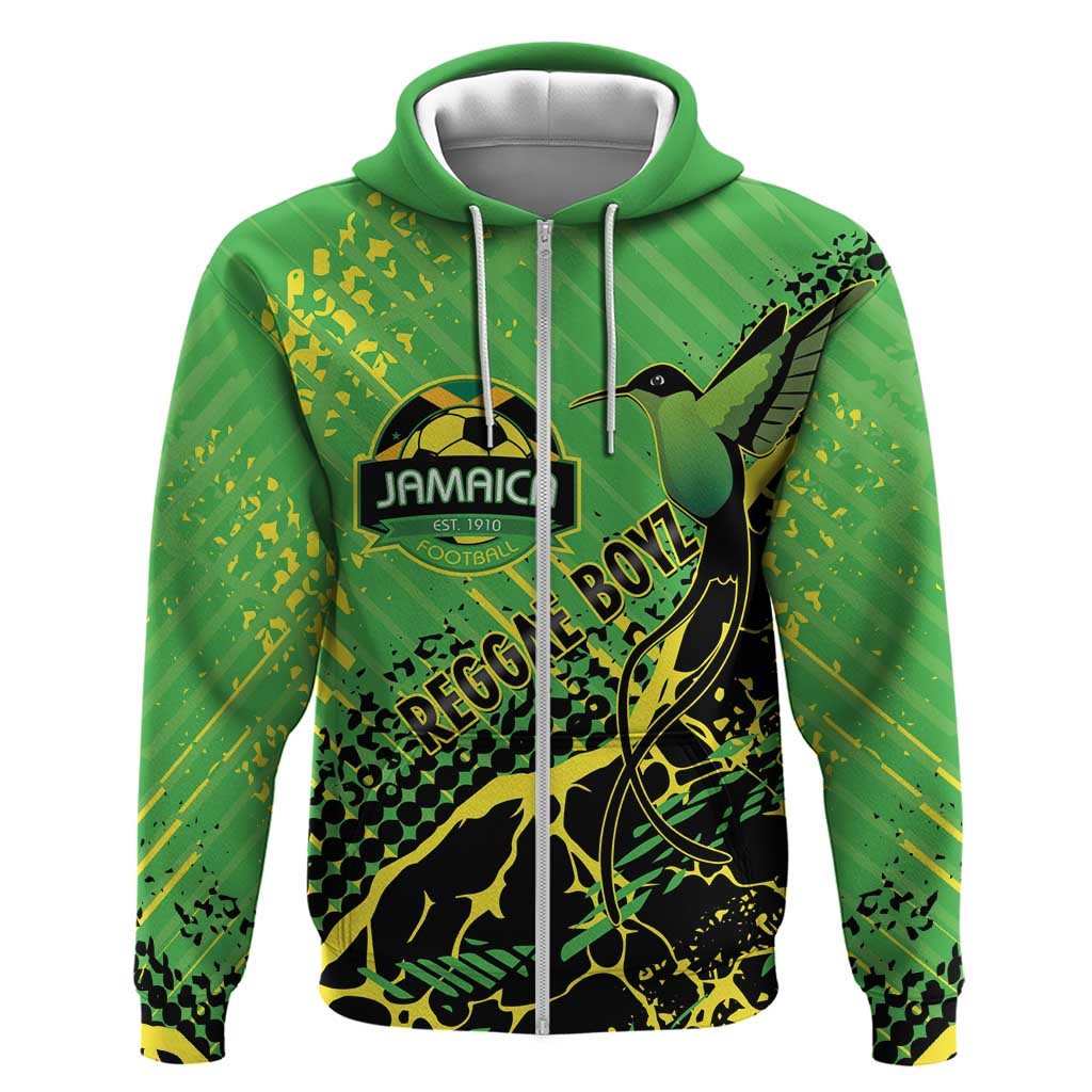 Custom Jamaica Football Zip Hoodie Come On Reggae Boyz Red-billed streamertail - Wonder Print Shop