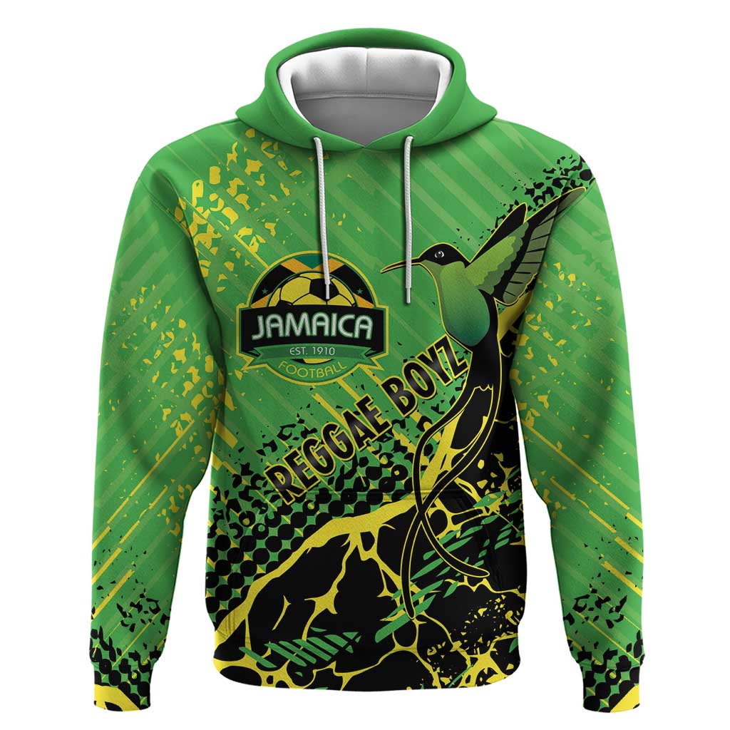 Custom Jamaica Football Zip Hoodie Come On Reggae Boyz Red-billed streamertail - Wonder Print Shop