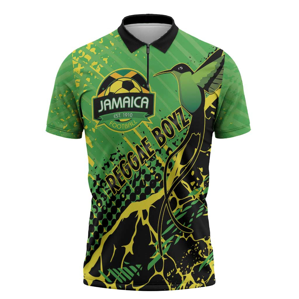 Custom Jamaica Football Zipper Polo Shirt Come On Reggae Boyz Red-billed streamertail - Wonder Print Shop