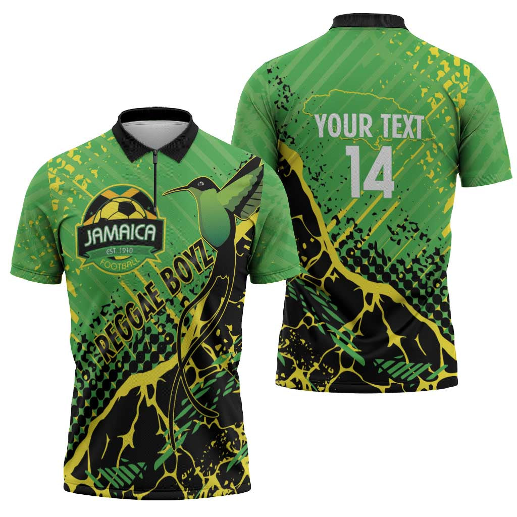 Custom Jamaica Football Zipper Polo Shirt Come On Reggae Boyz Red-billed streamertail - Wonder Print Shop