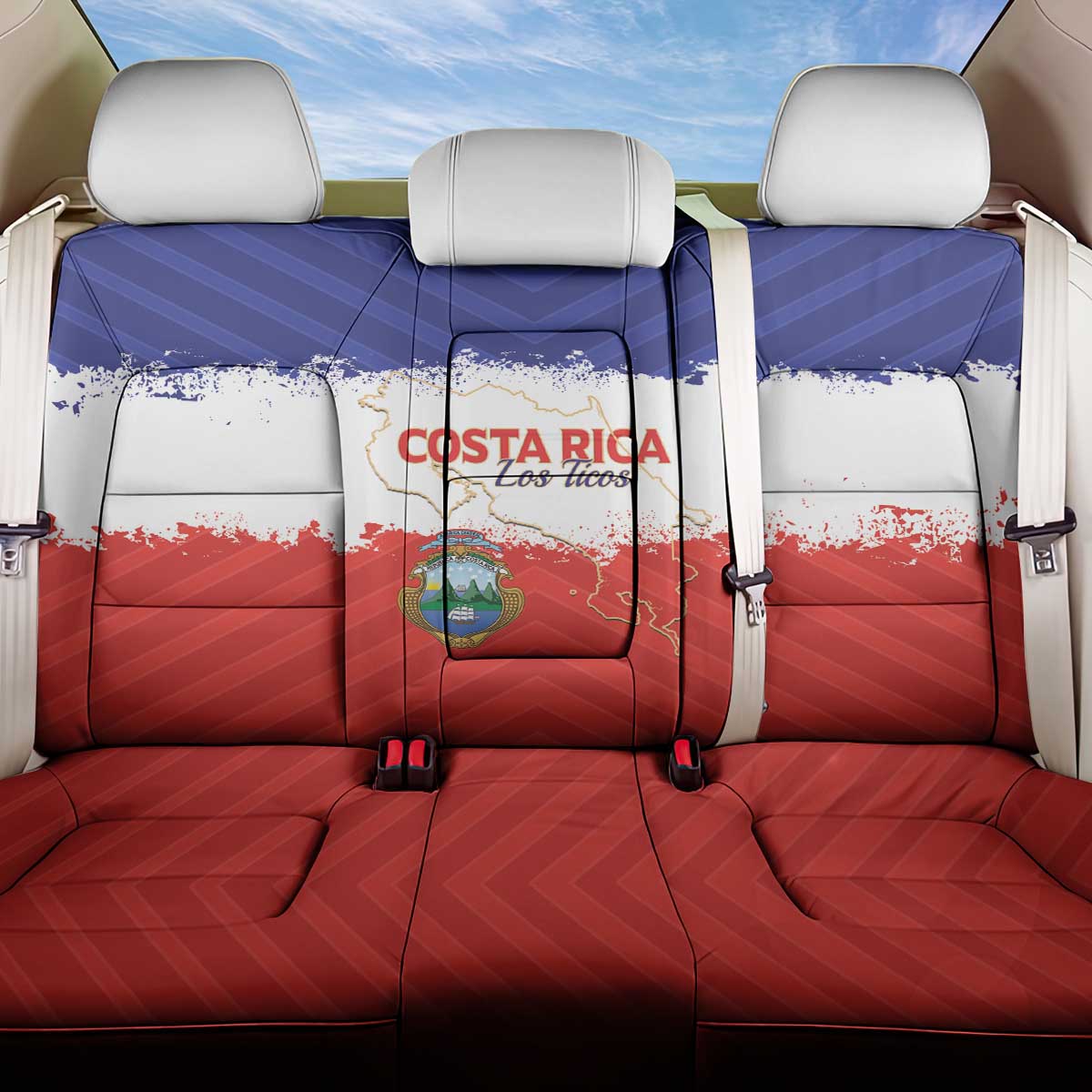 Costa Rica Football Back Car Seat Cover Map With Los Ticos Sporty Style - Wonder Print Shop