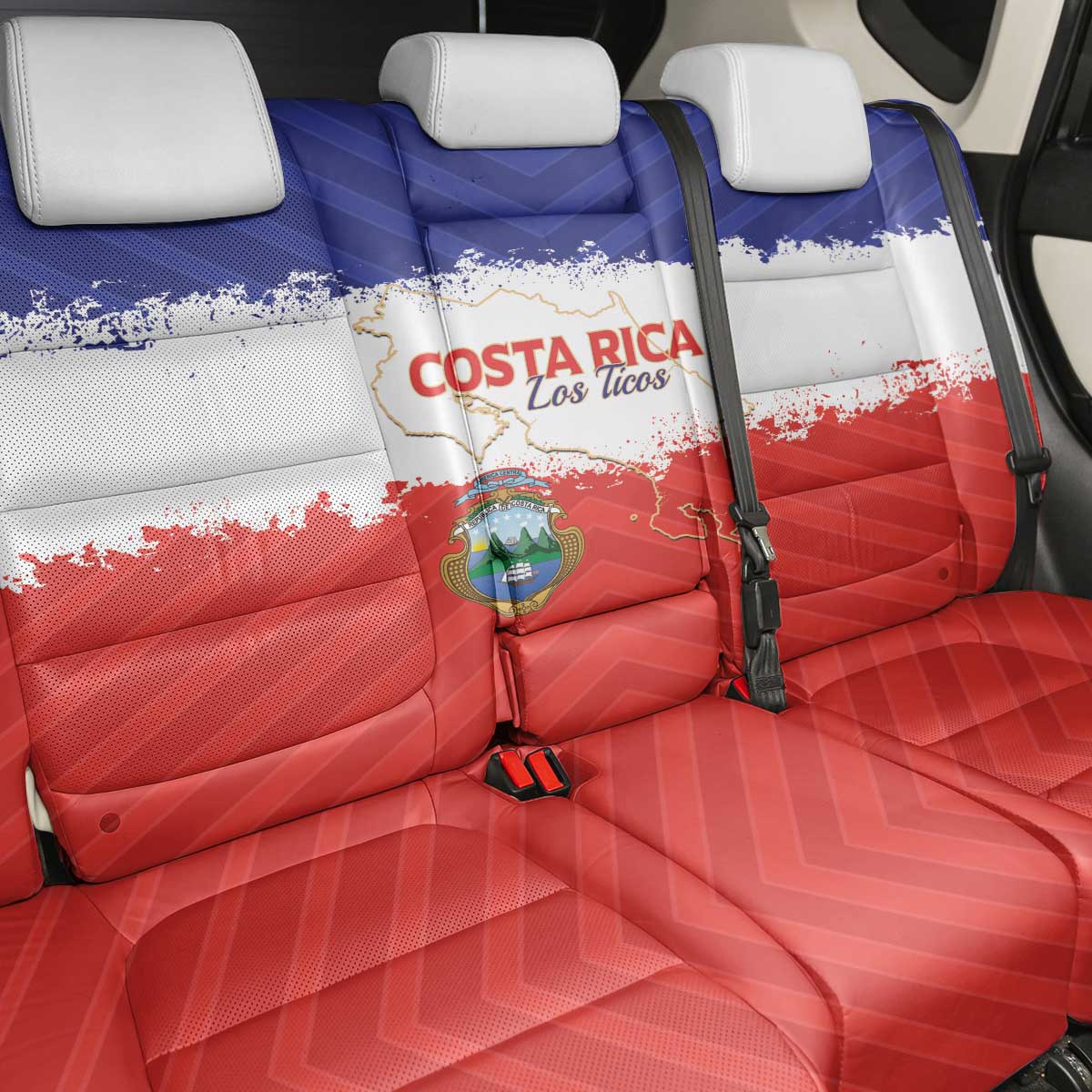 Costa Rica Football Back Car Seat Cover Map With Los Ticos Sporty Style - Wonder Print Shop
