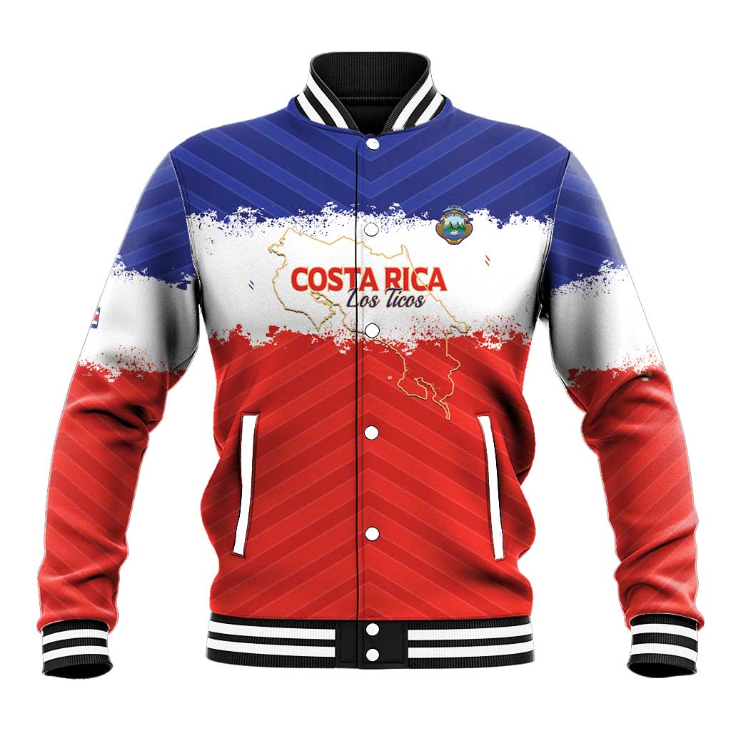 Custom Costa Rica Football Baseball Jacket Map With Los Ticos Sporty Style - Wonder Print Shop