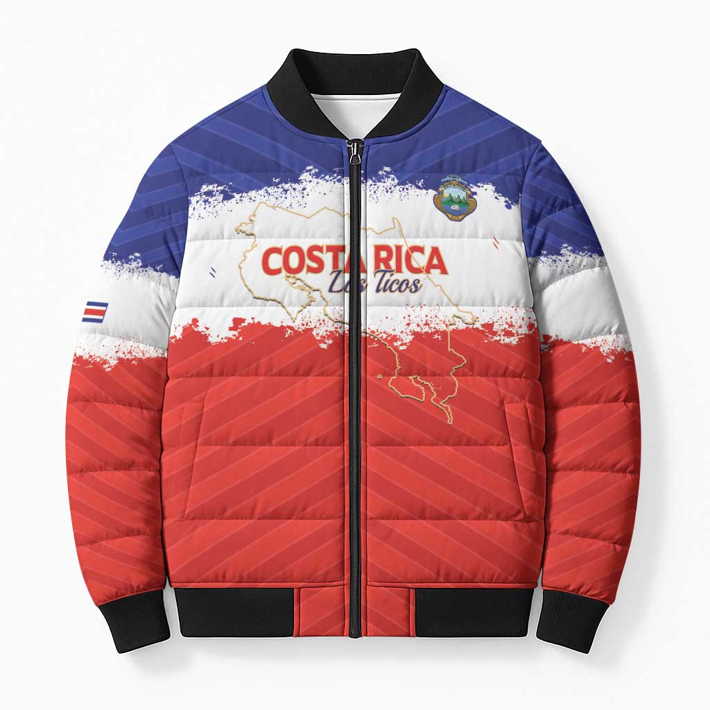 Custom Costa Rica Football Bomber Puffer Jacket Map With Los Ticos Sporty Style - Wonder Print Shop