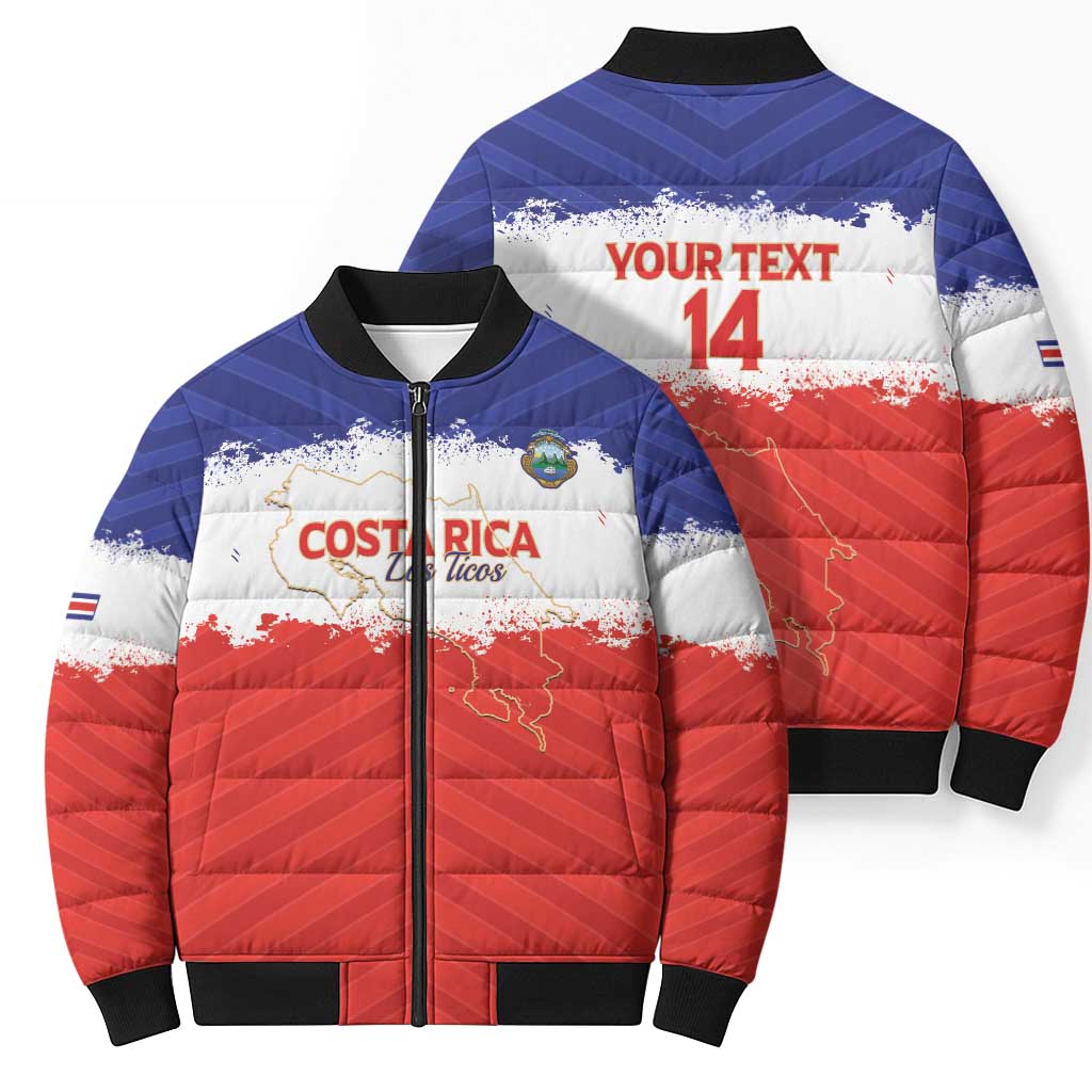 Custom Costa Rica Football Bomber Puffer Jacket Map With Los Ticos Sporty Style - Wonder Print Shop