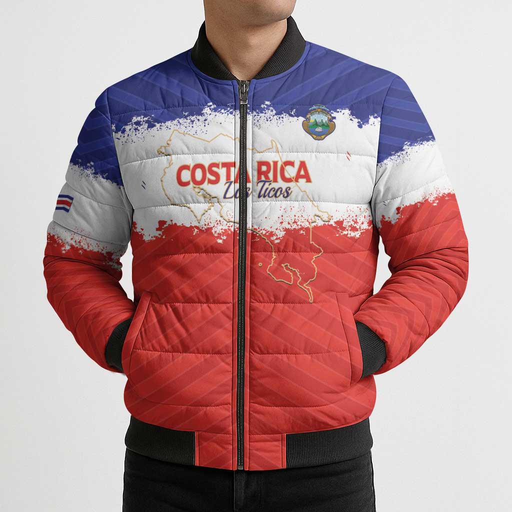 Custom Costa Rica Football Bomber Puffer Jacket Map With Los Ticos Sporty Style - Wonder Print Shop