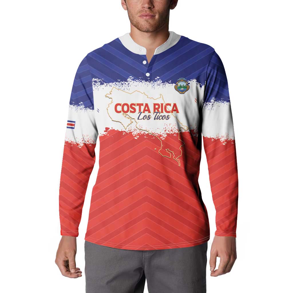 Custom Costa Rica Football Button Sweatshirt Map With Los Ticos Sporty Style - Wonder Print Shop