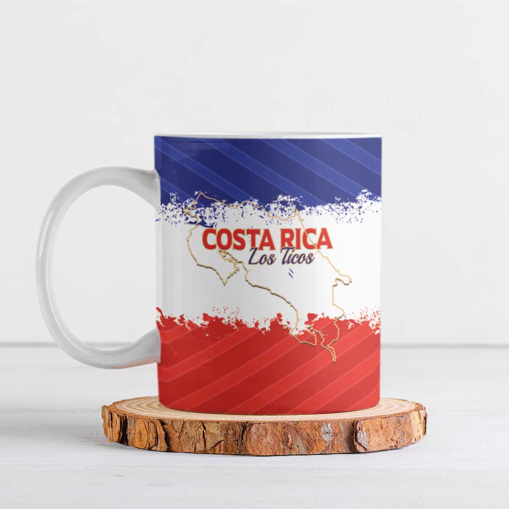 Custom Costa Rica Football Ceramic Mug Map With Los Ticos Sporty Style - Wonder Print Shop