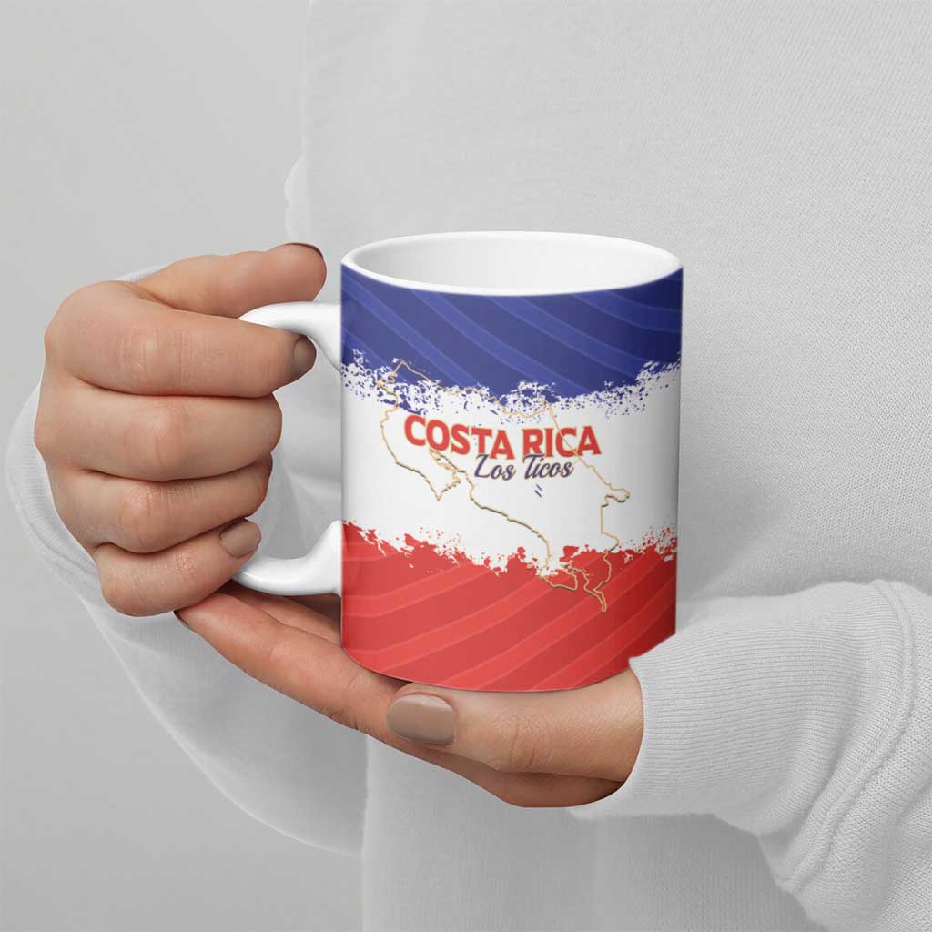 Custom Costa Rica Football Ceramic Mug Map With Los Ticos Sporty Style - Wonder Print Shop