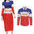 Custom Costa Rica Football Couples Matching Long Sleeve Bodycon Dress and Long Sleeve Button Shirt Map With Los Ticos Sporty Style - Wonder Print Shop