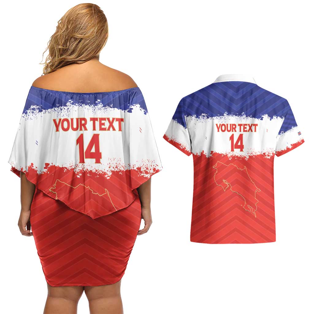 Custom Costa Rica Football Couples Matching Off Shoulder Short Dress and Hawaiian Shirt Map With Los Ticos Sporty Style - Wonder Print Shop