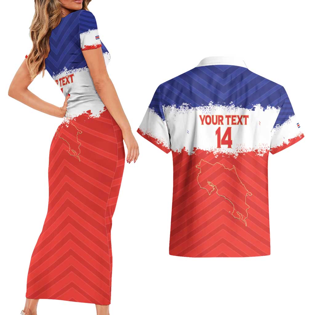 Custom Costa Rica Football Couples Matching Short Sleeve Bodycon Dress and Hawaiian Shirt Map With Los Ticos Sporty Style - Wonder Print Shop