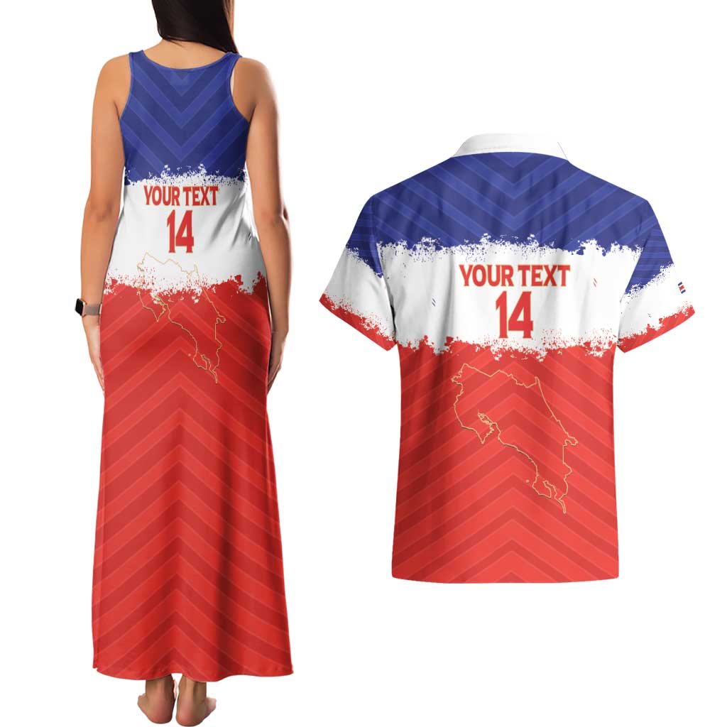Custom Costa Rica Football Couples Matching Tank Maxi Dress and Hawaiian Shirt Map With Los Ticos Sporty Style - Wonder Print Shop