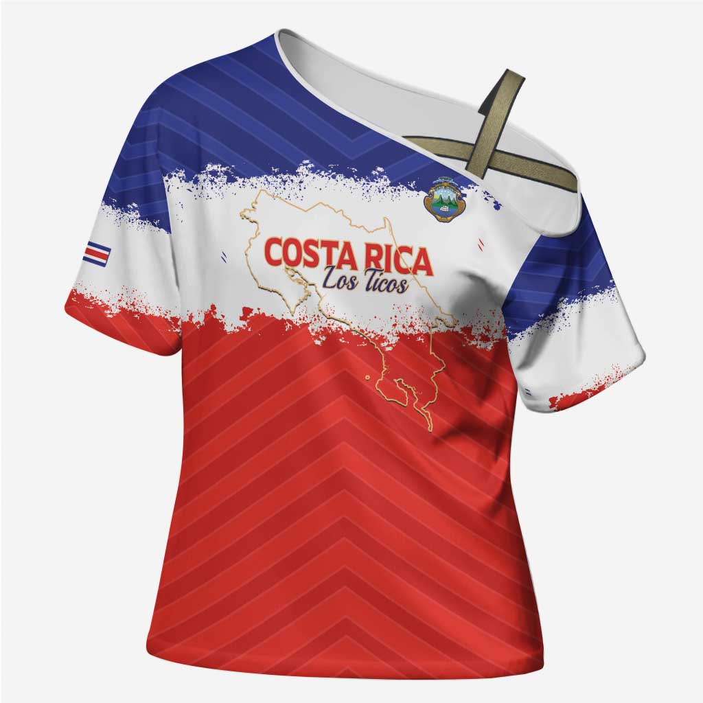 Custom Costa Rica Football Cross Shoulder Shirt Map With Los Ticos Sporty Style - Wonder Print Shop