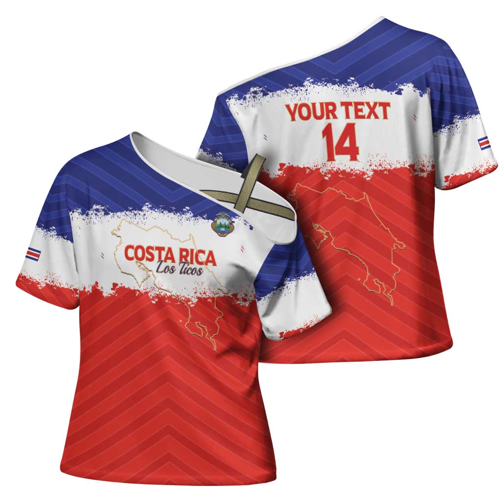 Custom Costa Rica Football Cross Shoulder Shirt Map With Los Ticos Sporty Style - Wonder Print Shop