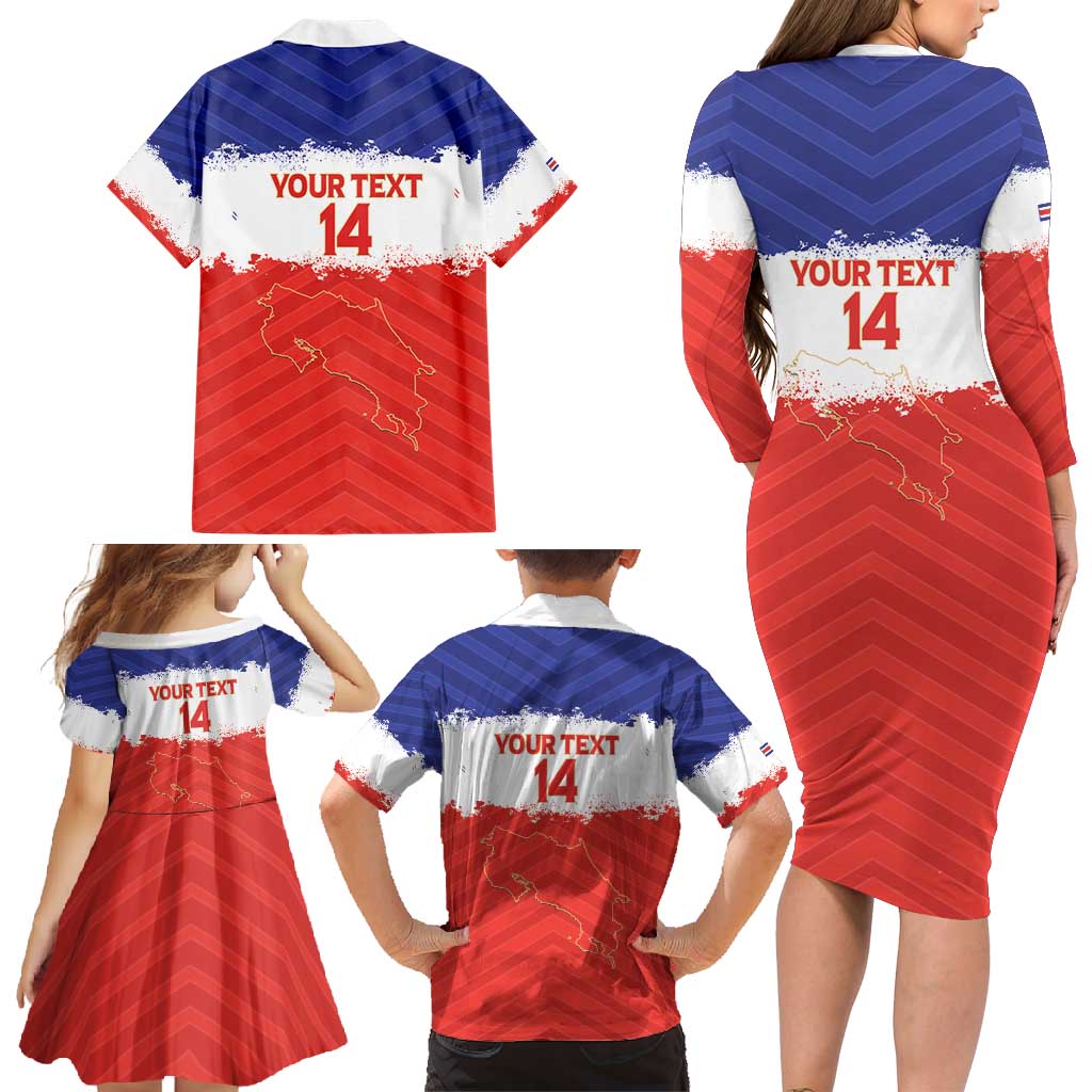 Custom Costa Rica Football Family Matching Long Sleeve Bodycon Dress and Hawaiian Shirt Map With Los Ticos Sporty Style - Wonder Print Shop