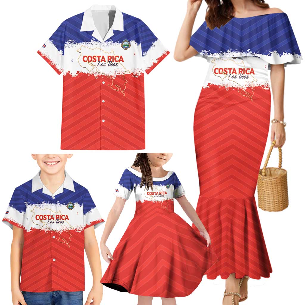 Custom Costa Rica Football Family Matching Mermaid Dress and Hawaiian Shirt Map With Los Ticos Sporty Style - Wonder Print Shop
