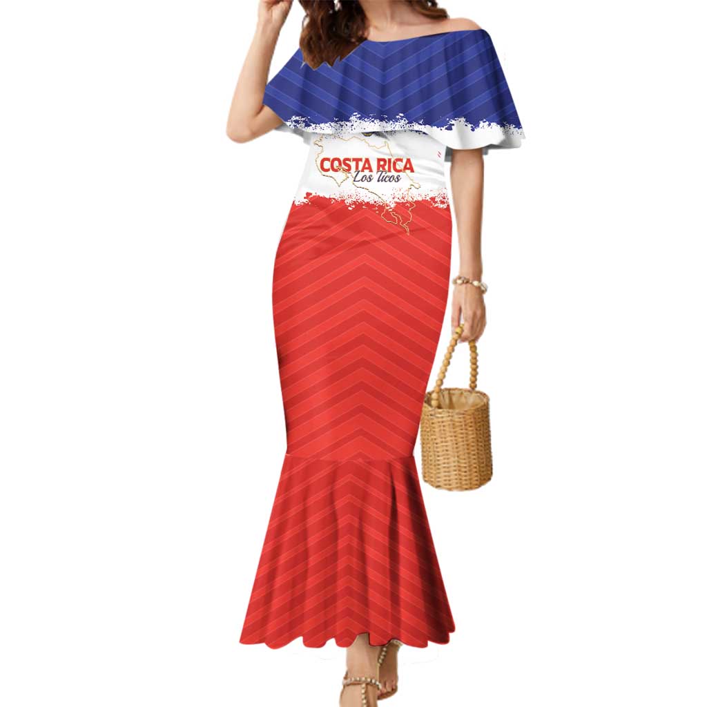 Custom Costa Rica Football Family Matching Mermaid Dress and Hawaiian Shirt Map With Los Ticos Sporty Style - Wonder Print Shop