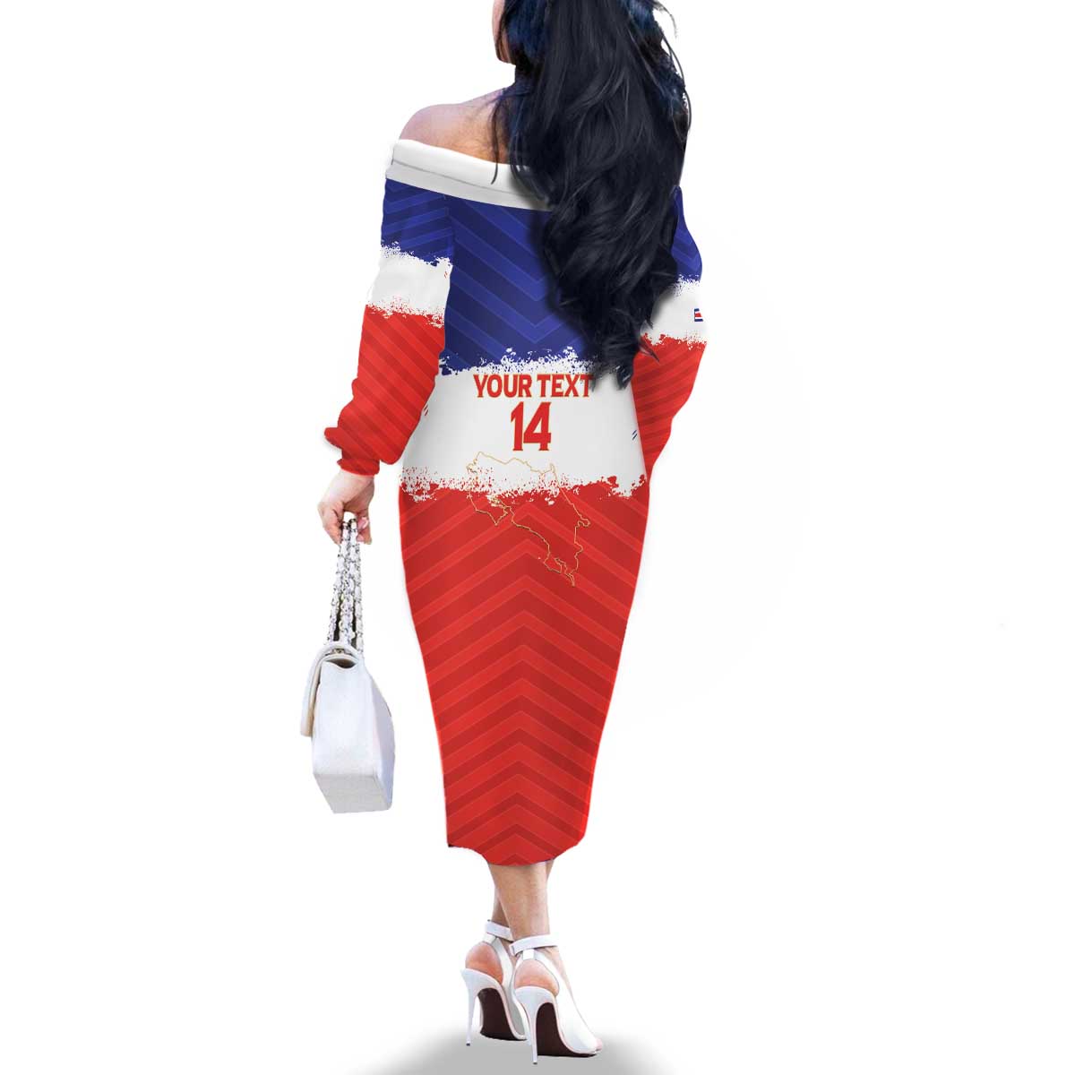Custom Costa Rica Football Family Matching Off The Shoulder Long Sleeve Dress and Hawaiian Shirt Map With Los Ticos Sporty Style - Wonder Print Shop