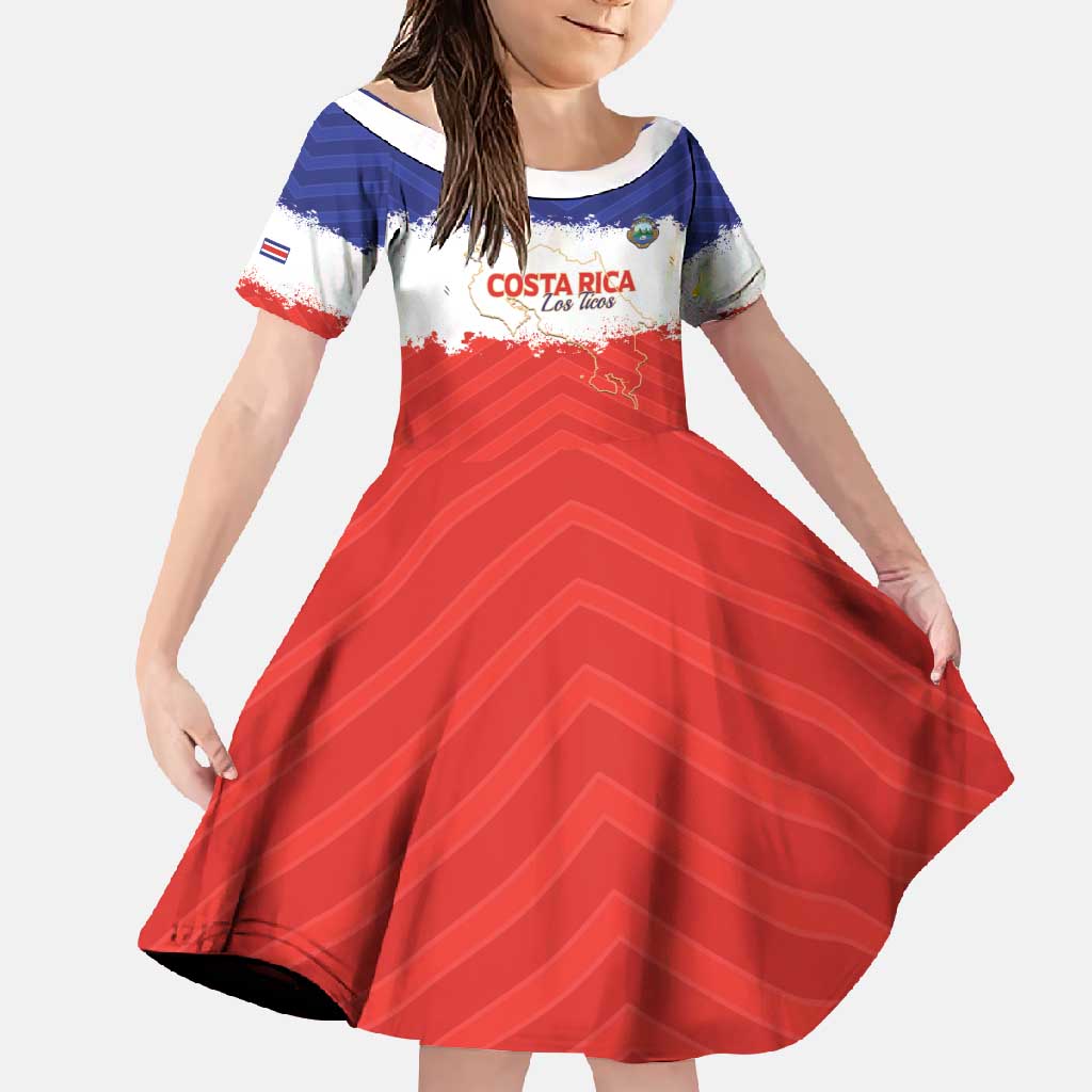 Custom Costa Rica Football Family Matching Off Shoulder Maxi Dress and Hawaiian Shirt Map With Los Ticos Sporty Style - Wonder Print Shop