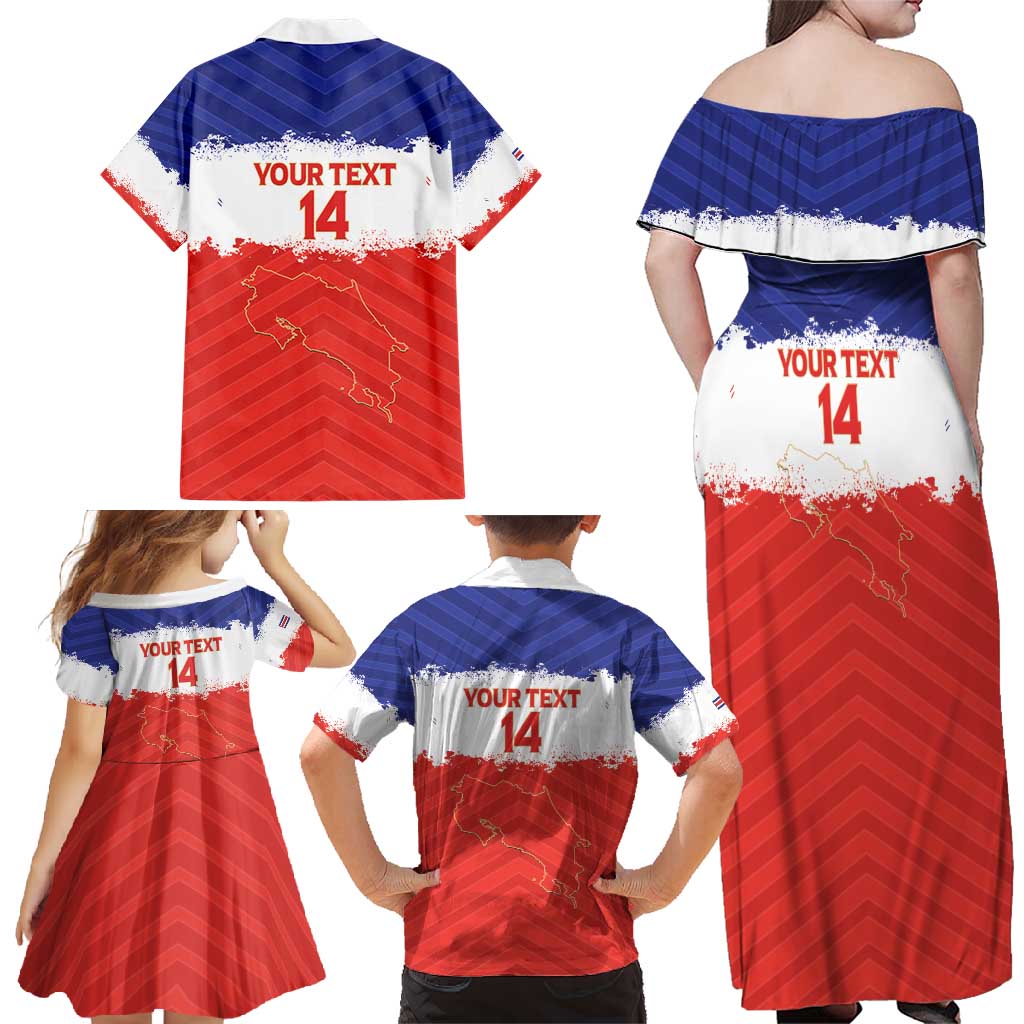 Custom Costa Rica Football Family Matching Off Shoulder Maxi Dress and Hawaiian Shirt Map With Los Ticos Sporty Style - Wonder Print Shop