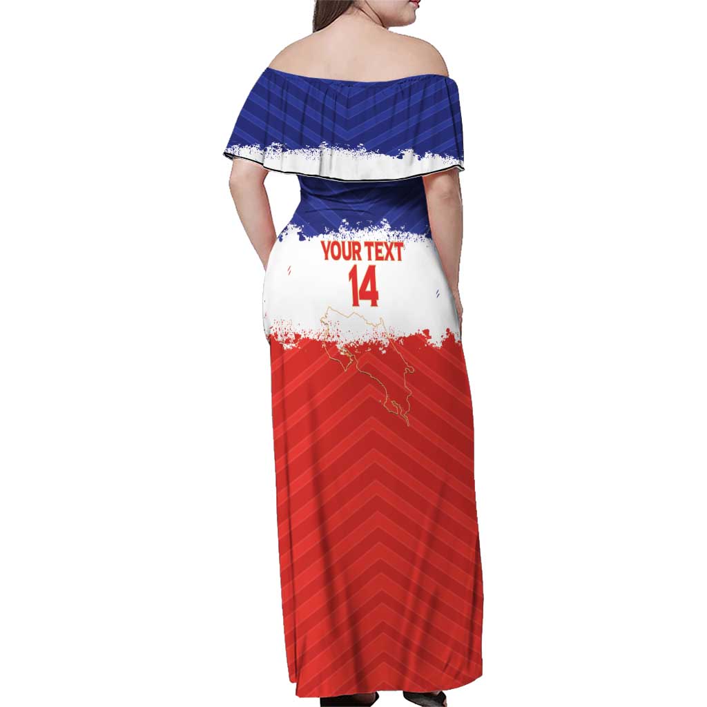 Custom Costa Rica Football Family Matching Off Shoulder Maxi Dress and Hawaiian Shirt Map With Los Ticos Sporty Style - Wonder Print Shop