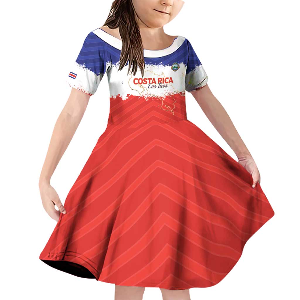 Custom Costa Rica Football Family Matching Off Shoulder Short Dress and Hawaiian Shirt Map With Los Ticos Sporty Style - Wonder Print Shop