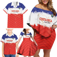 Custom Costa Rica Football Family Matching Off Shoulder Short Dress and Hawaiian Shirt Map With Los Ticos Sporty Style - Wonder Print Shop