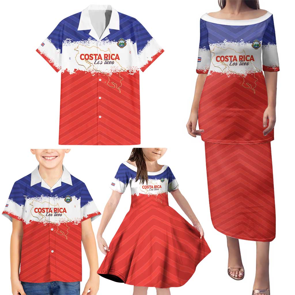 Custom Costa Rica Football Family Matching Puletasi and Hawaiian Shirt Map With Los Ticos Sporty Style - Wonder Print Shop
