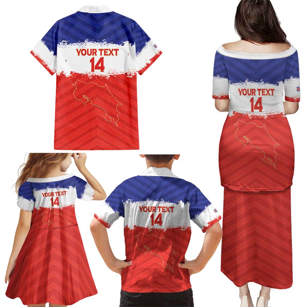 Custom Costa Rica Football Family Matching Puletasi and Hawaiian Shirt Map With Los Ticos Sporty Style - Wonder Print Shop