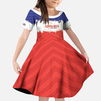 Custom Costa Rica Football Family Matching Short Sleeve Bodycon Dress and Hawaiian Shirt Map With Los Ticos Sporty Style - Wonder Print Shop