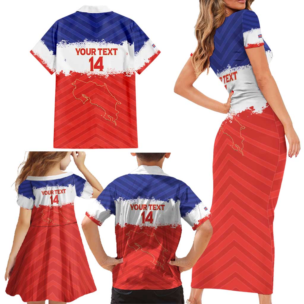 Custom Costa Rica Football Family Matching Short Sleeve Bodycon Dress and Hawaiian Shirt Map With Los Ticos Sporty Style - Wonder Print Shop