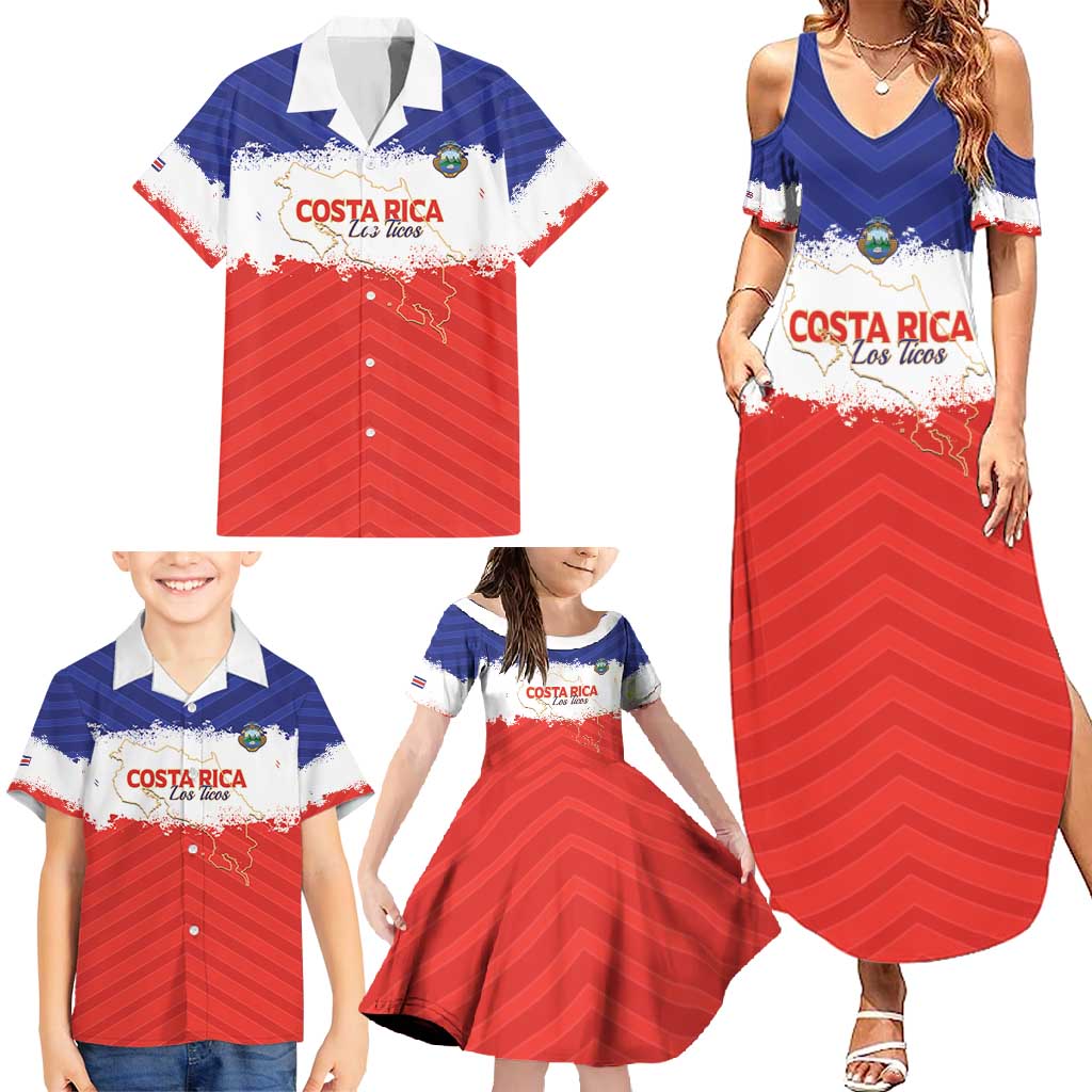 Custom Costa Rica Football Family Matching Summer Maxi Dress and Hawaiian Shirt Map With Los Ticos Sporty Style - Wonder Print Shop