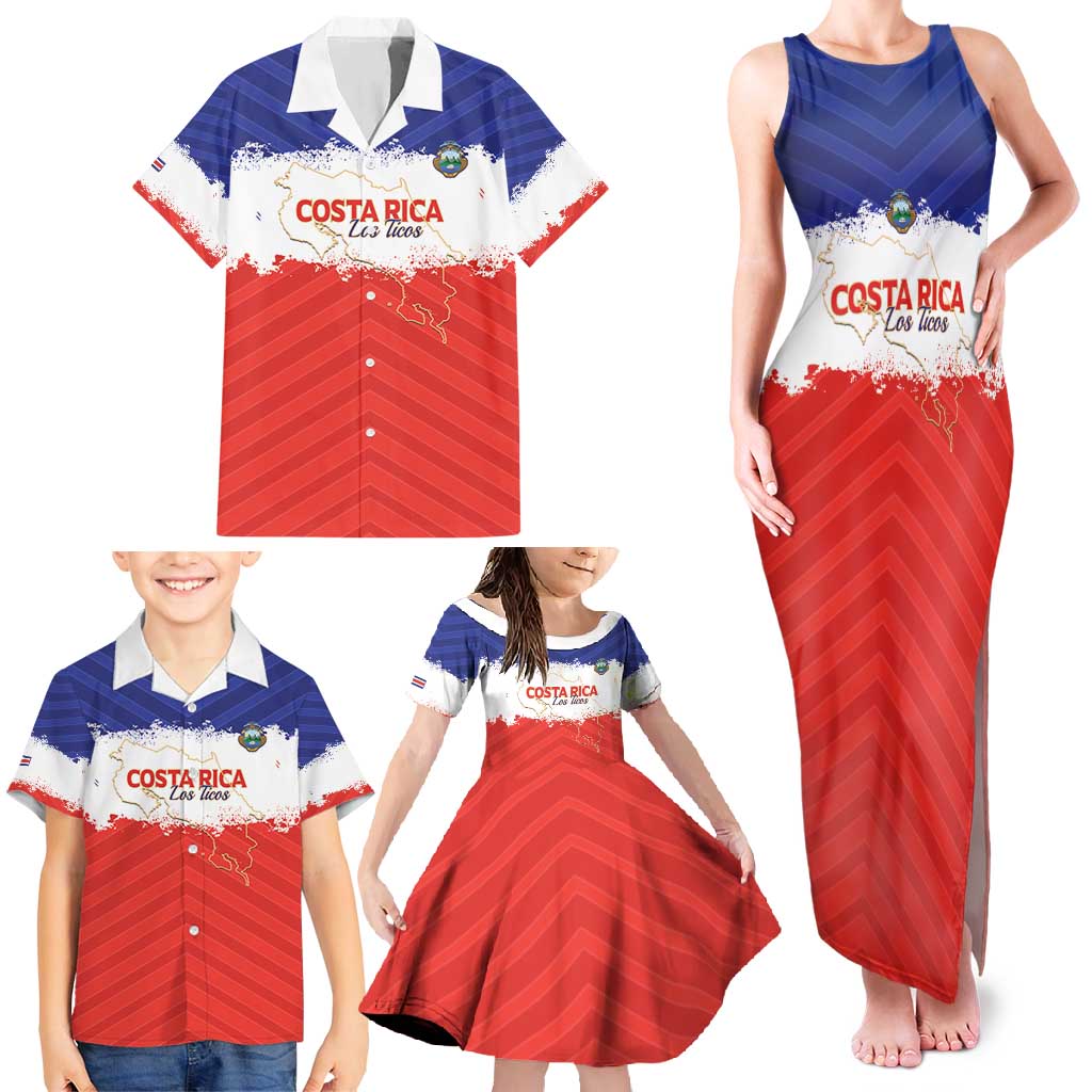 Custom Costa Rica Football Family Matching Tank Maxi Dress and Hawaiian Shirt Map With Los Ticos Sporty Style - Wonder Print Shop